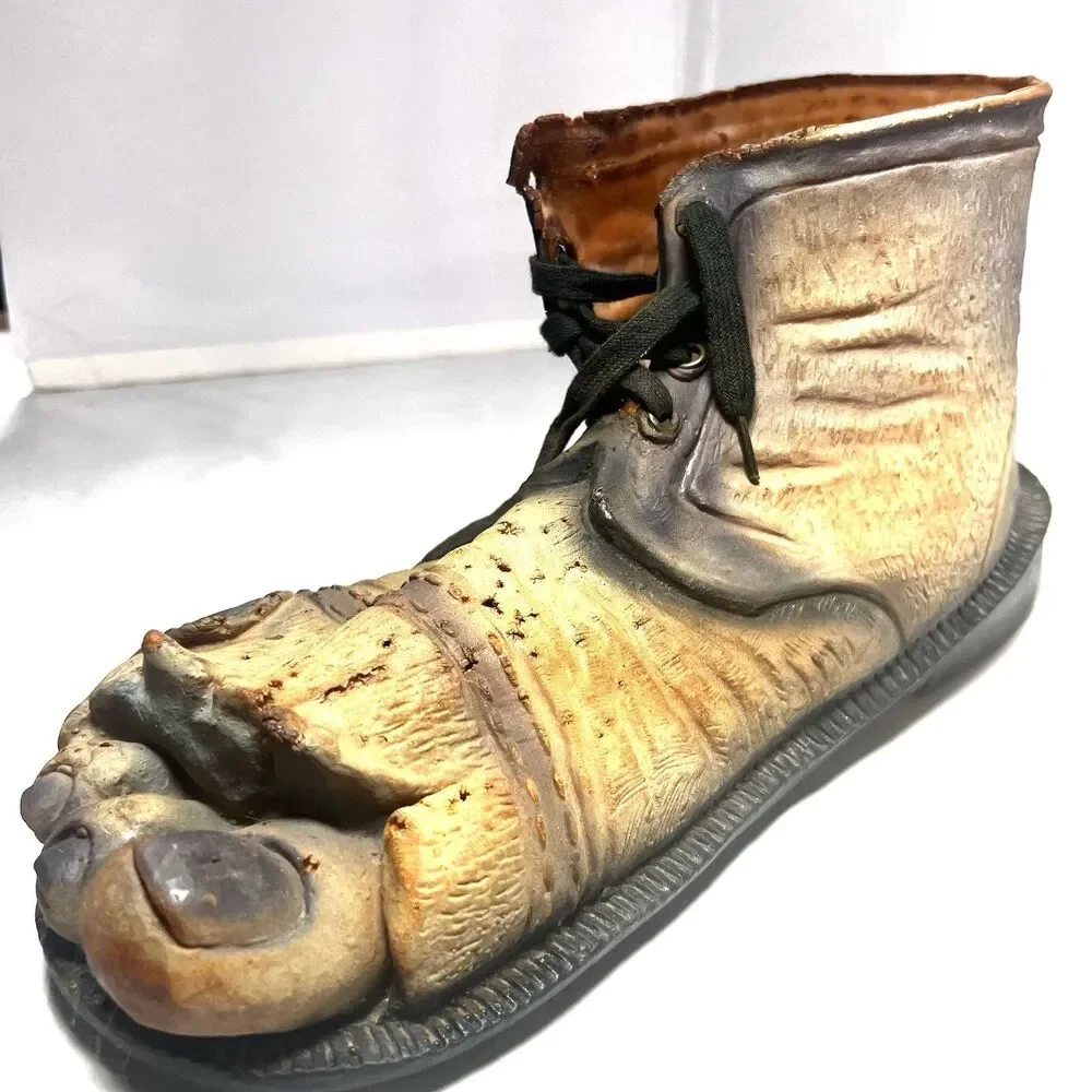 Halloween Decor- Old Torn Up Brown Zombie Boot w/ Gross Bloody Toes - Rubber 14”